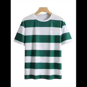 T-shirts en coton 100% personnalisés en gros, à séchage rapide, respirants, à rayures, à manches courtes, imprimés, tricotés - Product Image 1