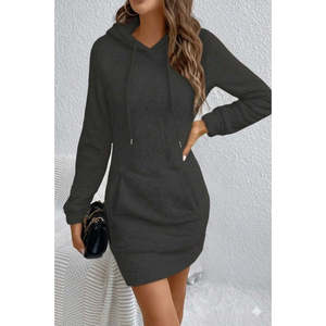 Vestido mini de felpa con capucha y bolsillos de manga larga para mujer, 27813 - Gris - Product Image 2