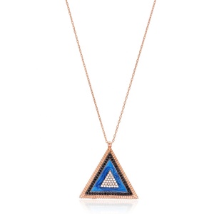 Triángulo geométrico diseño esmalte forma negro y claro circón piedra turca hecha a mano venta al por mayor 925 joyería de plata esterlina - Product Image 1