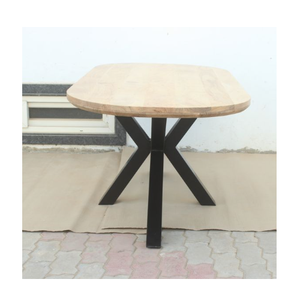 Mesa de comedor de madera maciza industrial con tapa de madera de acacia, Base de Metal con recubrimiento en polvo negro, diseño tradicional, muebles para el hogar ensamblados - Product Image 4