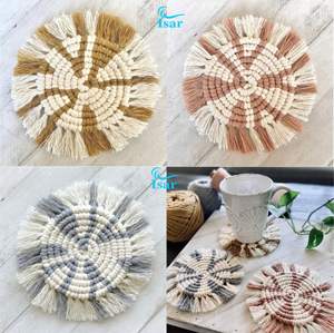 Customized Boho Macrame <b>Coasters</b> Hand <b>Woven</b> Color Mats & Pads for Tea & Coffee Mugs - Product Image 5