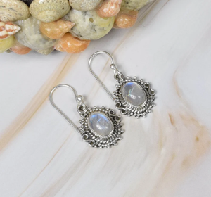 Rainbow Moonstone <b>Earrings</b> 925 Sterling Silver <b>Handmade</b> Oval Dangle <b>Earrings</b> Unique Design Jewelry Christmas Gift Wholesale Bulk - Product Image 2