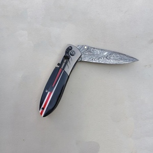 Jexmoo cuchillo de bolsillo de acero damasco hecho a mano de grado industrial OEM personalizado Funda de cuero para regalo de aniversario padrino presente - Product Image 6