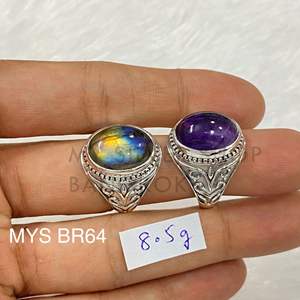 Labradorita de fuego amarillo y azul y amatista púrpura, ajuste de bisel, piedras preciosas, plata esterlina, anillos finos hechos a mano, regalo para ella - Product Image 1