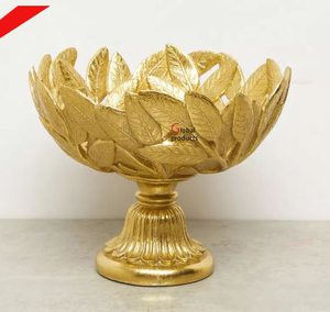 Cuenco de servicio de diseño de hojas de metal dorado y plateado de alto estándar para restaurante y bar de hotel - Product Image 3