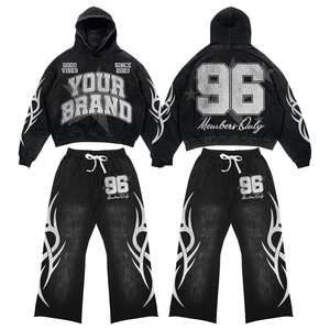 Ensemble de survêtement en molleton Y2K vintage délavé au soleil, 100 % coton, 400 g/m², respirant, de haute qualité, conçu sur mesure, streetwear d'automne, ourlet brut - Product Image 1