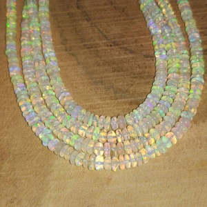 Ethiopian AAA Grade Natural Smooth Multi Fire <b>Opal</b> Stone Strand 3mm Ceramic Rondelle Beads for Jewelry Making White Color - Product Image 1