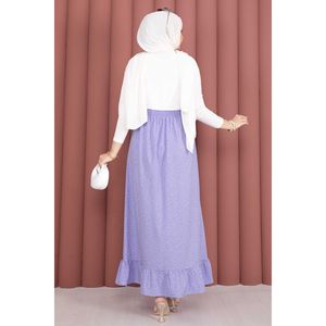 Lilac Polka Dot Ruffled <b>Skirt</b> <b>Elastic</b> Waist Comfortable and Breathable Digital Print on Cotton and Knitted Fabric for Summer - Product Image 5