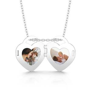 Jeulia Mark of Growth Custom Photo <b>Locket</b> Necklace in <b>Silver</b> with Gold Plated Stainless Steel Diamond and Pearl Accents - Product Image 4
