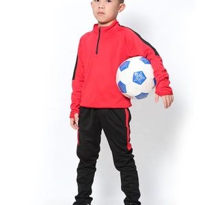 Conjunto personalizado de chándal para niños sudadera roja y pantalones de correr grises fabricante de ropa de invierno de forro polar de algodón - Product Image 4