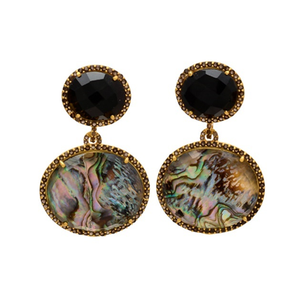 Pendientes de ébano y ónix negro y Gema ahumada, pendientes de plata de ley 925 con forma redonda, novedad - Product Image 1