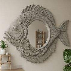 Espejo de Lujo Multiusos Moderno con Forma de Pez de Madera - Product Image 2