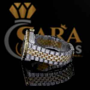 <b>Men's</b> Luxury Two Tone Stainless Steel VVS Moissanite Studded Diamond Watch Mechanical Movement Timepiece of Elegance Glamour - Product Image 2