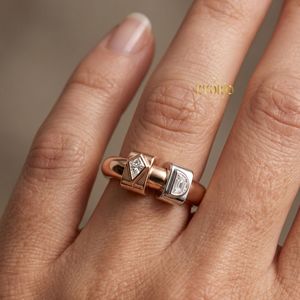 14K Gold Two Tone Geometric Moissanite Diamond <b>Ring</b> Modern Luxury Fine Jewelry <b>Ring</b> For Women - Product Image 3