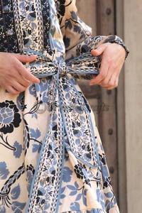 Moda al por mayor señoras vestido elegante Floral bloque estampado vestido para mujer personalizado encaje Puff manga con cinturón vestidos casuales - Product Image 2