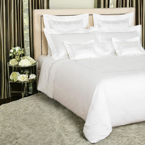 Parures de lit en satin de coton personnalisées en gros, brodées de points ondulés, housse de couette, taies d'oreiller, portables pour la maison, l'hôtel, le mariage - Product Image 1