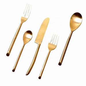 Juego de cubiertos de acero inoxidable dorado claro, diseño único, alta calidad, moderno, mango dorado, venta al por mayor - Product Image 3