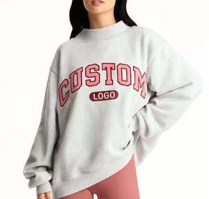 เสื้อสเวตเชิ้ตโอเวอร์ไซส์ผ้าฟลีซคอเต่าถักนิตติ้งเนื้อนุ่มสำหรับผู้หญิง ลายโลโก้สั่งทำพิเศษ สไตล์สตรีทแวร์ สำหรับฤดูหนาว - Product Image 1