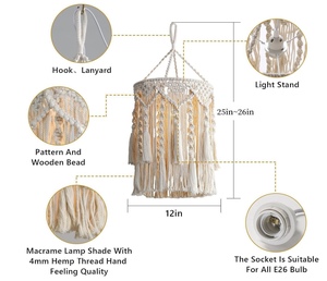 Lámpara de araña de algodón de macramé ecológica, estilo bohemio, Color Natural, hecha a mano, India, autoadhesiva, Forma cuadrada, alto grado - Product Image 5