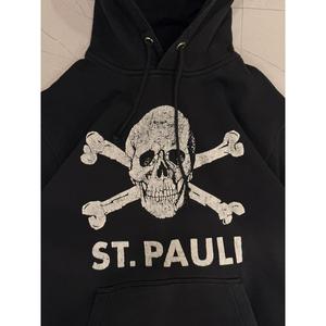 Sweat à capuche Y2K ST Pauli effet usé noir 100% coton French Terry taille XL zippé avec impression sérigraphique et broderie 3D - Product Image 2