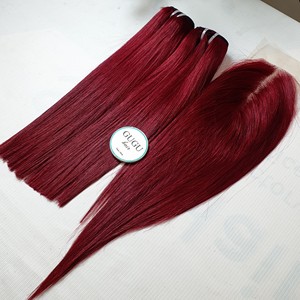 Venta al por mayor de pelo humano virgen vietnamita crudo Borgoña de 14 pulgadas con cierre de encaje HD - Product Image 2
