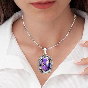 Colgante de piedras preciosas de tendencia púrpura turquesa 925 colgante de joyería fina de plata esterlina con sello 925 joyería colgante de plata - Product Image 3