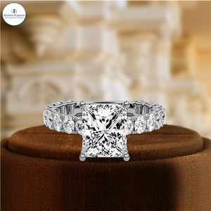 Bague de fiançailles en diamant de laboratoire 1CT, bague d'anniversaire certifiée IGI, bague de mariage en or blanc 14 carats, taille princesse, sertie pavé - Product Image 1