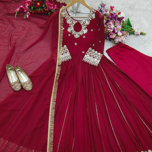 El último vestido Anarkali de diseñador de Fab Zone Faux Georgette Bordado Secuencia Trabajo Ropa india y pakistaní - Product Image 1