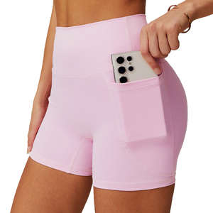 Shorts de yoga élastiques taille haute pour femmes, avec logo personnalisé, design froncé pour rehausser les fesses, style décontracté, cordon de serrage pour la course et le fitness - Product Image 3