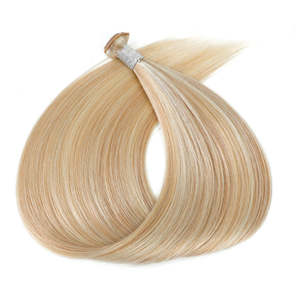 Pour les extensions de cheveux Genius Weft # Mélange de blond platine bronze 27/60, cheveux humains européens russes Remy 12A, doux et lisses - Product Image 1