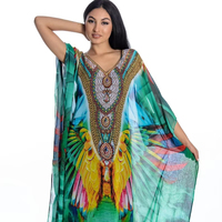Top vente 100% coton indien Floral caftan robe à la main longue plage couverture vêtements de nuit vêtements d'été pour les mamans taille naturelle