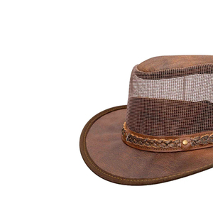 Sombreros de vaquero de cuero Vintage para hombre y mujer, sombrero rojo y negro de estilo occidental, sombrero de vaquero de cuero Crazy Horse - Product Image 5