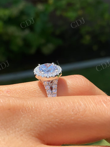 Anillo de compromiso de moissanita de corte antiguo con diamante Halo sólido 14K oro blanco joyería de moda para mujeres certificado GRA - Product Image 3