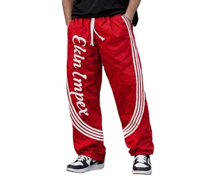 High Quality Custom Nylon Baggy <b>Trousers</b> for Men Breathable Men Streetwear <b>Drawstring</b> Plus Size Pants with Embroidery Wholesale - Product Image 1
