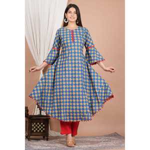 Cambric เสื้อเบลาส์และเสื้อเชิ้ตสำหรับผู้หญิงผ้าคอตตอนทรงเอพิมพ์ลายสะท้อนสีฟ้า - Product Image 2