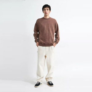 Sudadera al por mayor personalizada para hombre, jersey de punto oversize de algodón con lavado ácido, cuello redondo, estilo vintage, forrada para invierno. - Product Image 4