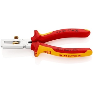 Pince à dénuder KNIPEX VDE chromée de 160 mm de long pour la gestion des câbles et accessoires, avec poignées multi-composants et ressort d'ouverture - Product Image 1