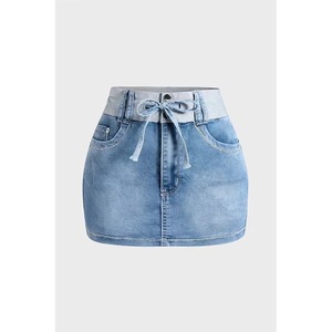 Jupe Courte en Jean Rétro Vintage Coupe Trapèze pour Femme, Décontractée d'Été, Ajustée aux Hanches, Amincissante, Coupe Moulante, Lavable, Ornée de Perles - Product Image 2