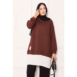 Túnica Holgada de Algodón Tejido con Estampado Floral y Dobladillo Plisado para Mujer, Talla XL, Ideal para la Oficina en Otoño - Product Image 2