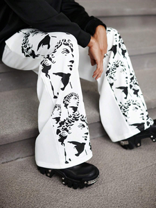 High Quality Blank Baggy Sweatpants Wide Leg Trousers Men <b>Joggers</b> Custom Elastic Oversized <b>Stacked</b> Pants Men Flared Sweatpants - Product Image 4