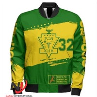 Blouson Bomber Unisexe Hiver Noir Satiné Chi Eta Phi Col Montant Lettres Grecques Écusson 100% Coton Peau de Vache Grecque