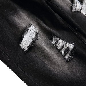 Pantalones Cortos Vaqueros de Mezclilla para Hombre, Talla Grande, Casuales, Negros, de Punto, Forrados, Ligeros, Transpirables, Rotos, 50% Algodón, 50% Poliéster - Product Image 3