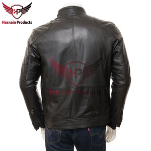 เสื้อแจ็คเก็ตหนังสีดำสำหรับผู้ชาย หนังแท้คุณภาพพรีเมียม - Product Image 5