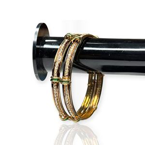 <b>Gold</b> Plated Geometric Trendy Pearl <b>Bangles</b> <b>Set</b> Heavy Look for Women's Anniversary & Wedding Wear at Wholesale Price - Product Image 3