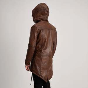 Casual Distressed Brown Leather <b>Parka</b> - Product Image 5