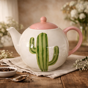 Théière au design cactus charmant avec bec verseur de précision, poignée confortable et corps isotherme – Idéale pour l'heure du thé - Product Image 1