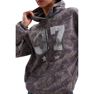 Sweat-shirt à capuche ample pour femme, imprimé sur le devant, style streetwear, délavé à l'acide, impression sérigraphique, 100% coton - Product Image 3