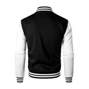 Custom varsity <b>jacket</b> black body white sleeves unisex <b>letterman</b> <b>jacket</b> striped ribbed collar cuffs hem snap button baseball coat - Product Image 3