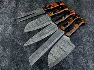 ชุดมีดเชฟสไตล์ญี่ปุ่น5ชิ้นมีดทำครัวมืออาชีพด้ามไม้เหล็กดามัสกัสมีดตัด - Product Image 6