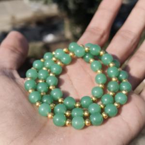 Collar de Plata de Ley con Cuentas Lisas de Aventurina Verde Natural de 8 mm, Collar con Cuentas Doradas, Cadena de Piedras Preciosas para Boda - Product Image 2